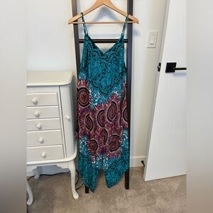 Bohemian Teal and Purple Jumpsuit. Perfect for day wear or loungewear at home